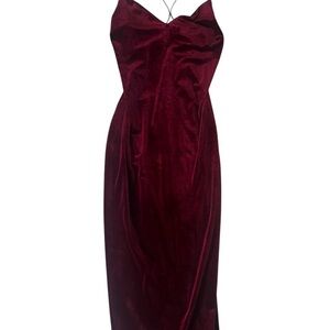B. Smart Burgundy Velvet V Neck Maxi Dress